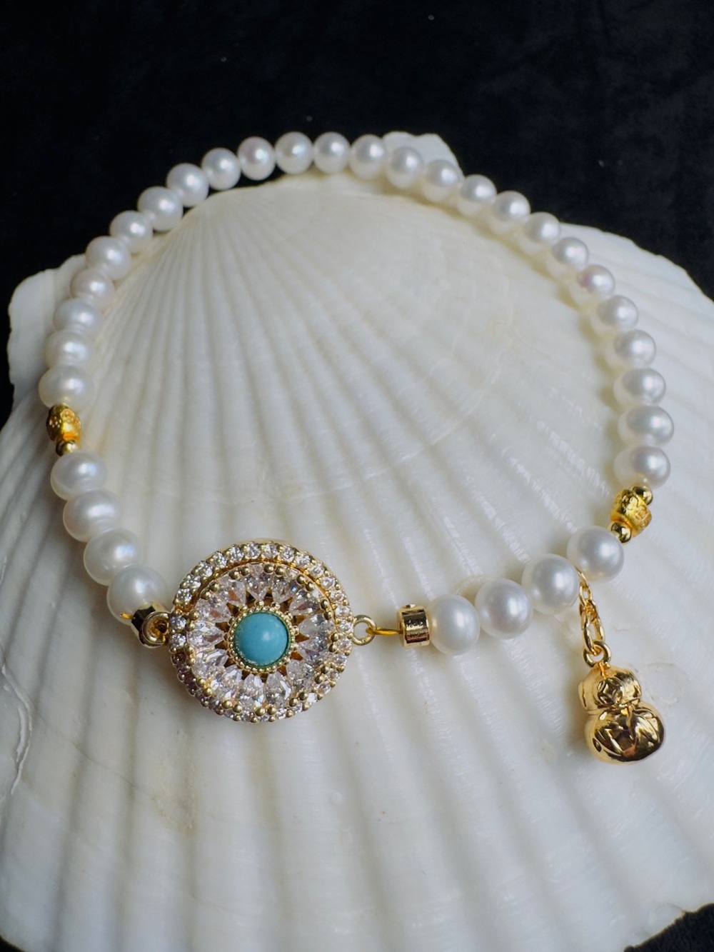 Elegant white fresh water pearl blessing bracelet